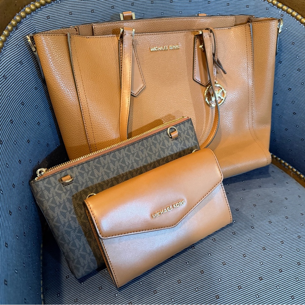 Michael Kors Tan Leather 3-Piece Tote Set